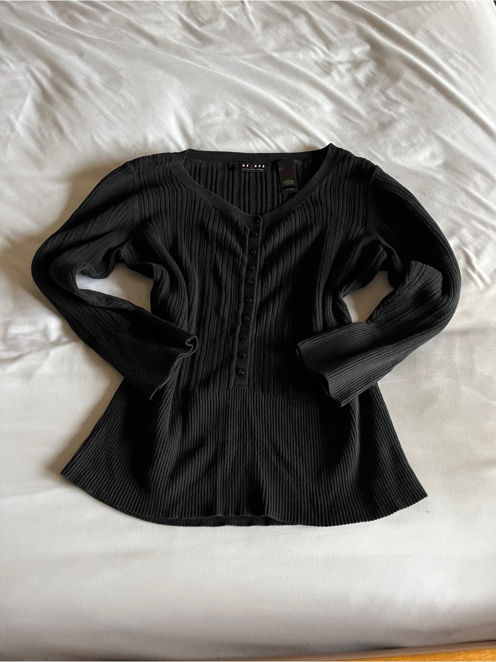 Axcess Black Ribbed Button-Front Long Sleeve Top